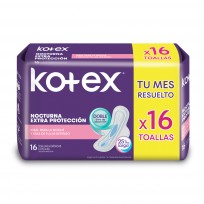 KOTEX TOALLA NOCTURNA CON ALAS X16 EXTRA PROTECCIÓN